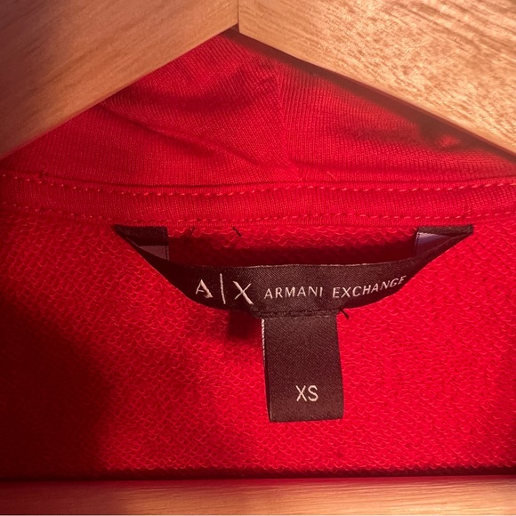 XS Armani Exchange Red Hoodie Zipped Two Pockets Sportive Youthful Casual - Picture 3 of 13